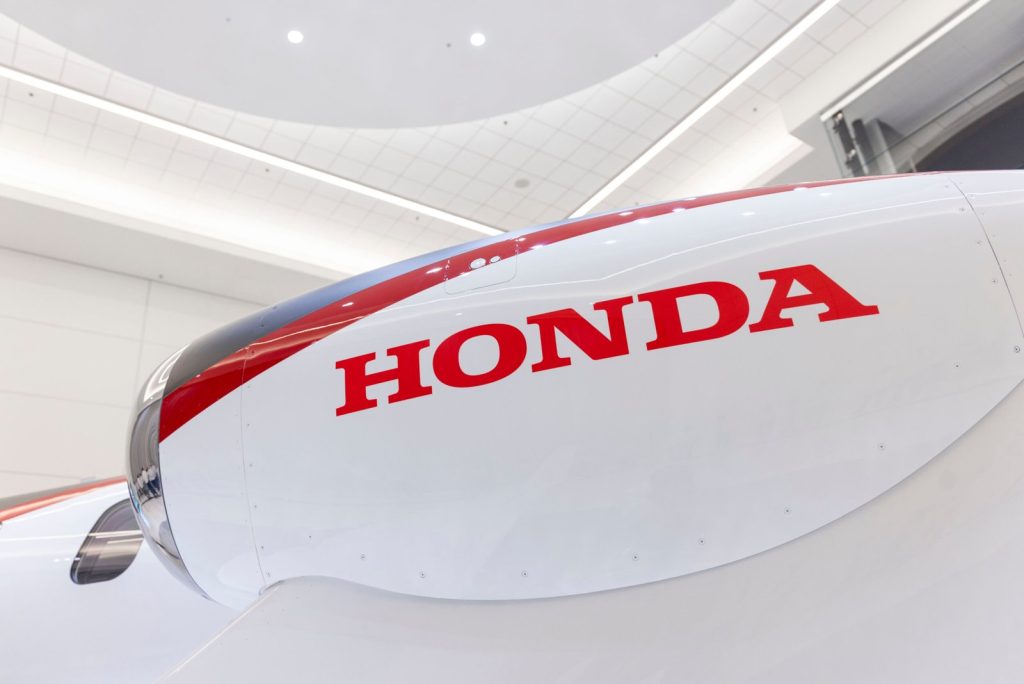 Honda engine nacelle and red livery detail on the 2025 HondaJet Elite II